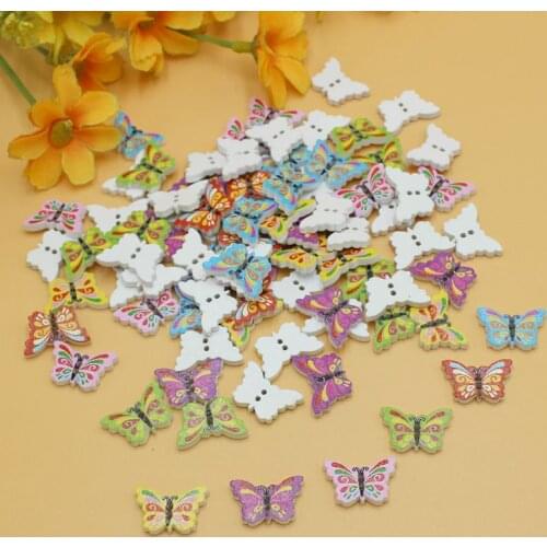 50 or 100pcs small butterfly Buttons wood mix color 12mm*18mm Flat Back Decorative Scrapbook Sewing Supplies accessories