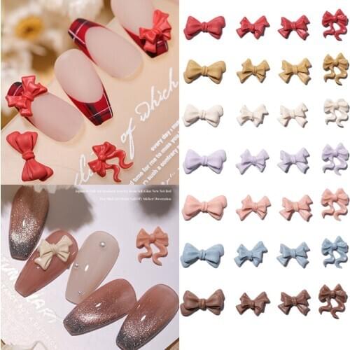 8pcs Resin Bowknot 3D Nail Decorations Bow Ornament Bowknots Nail Accessories Silocone Valentine Manicure DIY for Nails Design