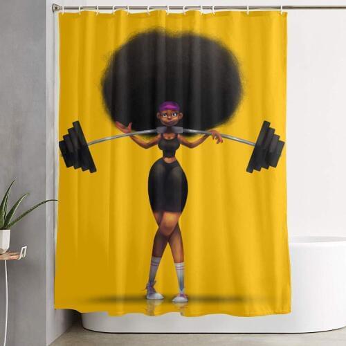 Afro Hair African Woman Yellow Eccentric Bathroom Shower Curtain Decorative