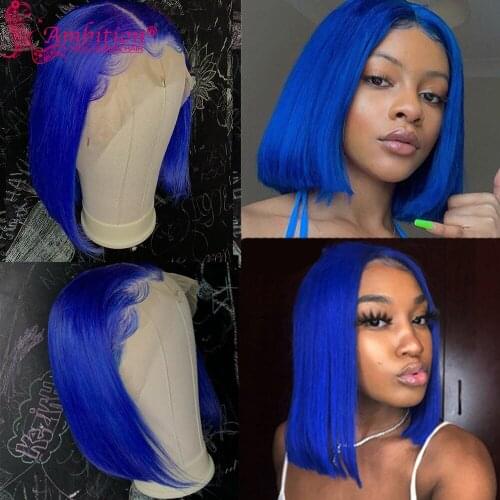 Ambition Remy Brazilian Blue Blob Cut Human Hair Wigs Pre plucked 13x4 Lace Front Wigs for Women Blue Lace Wigs Bleached Knots