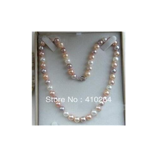 Free shipping $wholesale_jewelry_wig$ free shipping Charming 7-8mm white Purple pink Multicolor real Pearl Necklace 18"inch