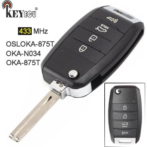 KEYECU 433MHz FCC: OSLOKA-875T OKA-N034 Replacement Flip Folding 4 Button Remote Car Key Fob for Kia Soul 2014 2015 2016 2017
