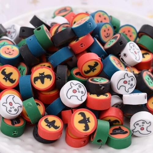 New 50-100Pcs/Pack Mixed Color Halloween Pattern Polymer Clay Beads For Jewelry Making Girls DIY Bracelet Necklace Accessories
