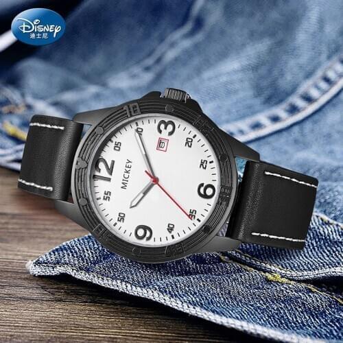 MICKY MOUSE Watch Men Luxury Disney Complete Calendar Leather Man Waterproof Watches Fashion Sport Luminous Hands Man Watches