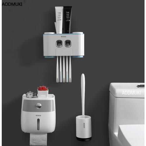 Toothbrush Holder Automatic Toothpaste Dispenser Toilet brush Tissue Box Toilet Paper Holder Bathroom Accessories Set waterproof