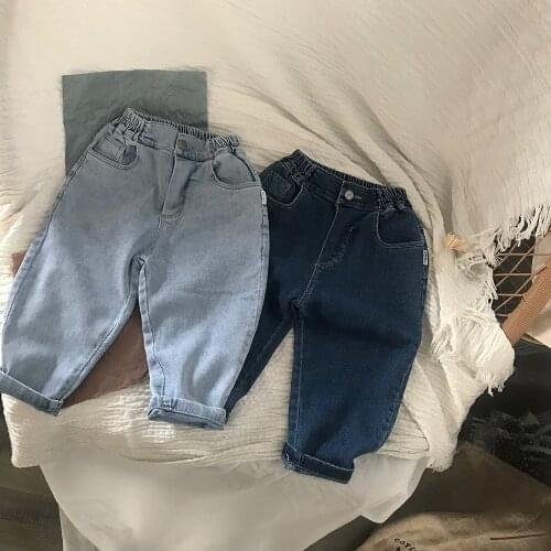 Childrens Denim Trousers Korean Girls Jeans 2021 Spring and Autumn New Boys Denim Pants Toddler Girl Jeans Boy Winter Pants