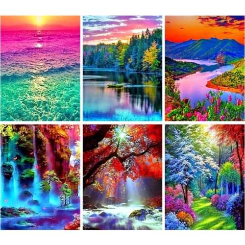 DIY Painting By Numbers Lake Tree Kit Coloring By Number Landscape Wall Art Picture Acrylic Canvas Paintings Home Decoration
