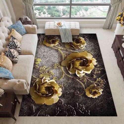 European Big Flower Golden 3D Carpets For Living Room Bedroom Area Rug Hallway Long Bathroom Kitchen Carpet Doormat Mat Entrance