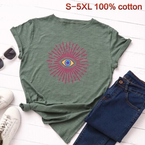 Plus Size S-5XL T Shirts Eye Print T Shirt Women Cotton O Neck Short Sleeve Summer Tops Tee Womens Clothing