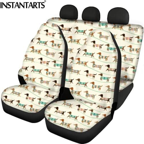 INSTANTARTS Cute Dachshund Pattern Front and Back Car Seat Covers Fit Most Vehicle Automobile Seat Protector Soft Seat Covers