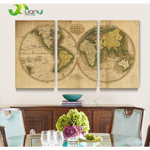3 Panel Picture Map Europe Oil Painting Wall Art Prints Home Decor For Living Room Picture Map Europe Canvas Painting Unframed