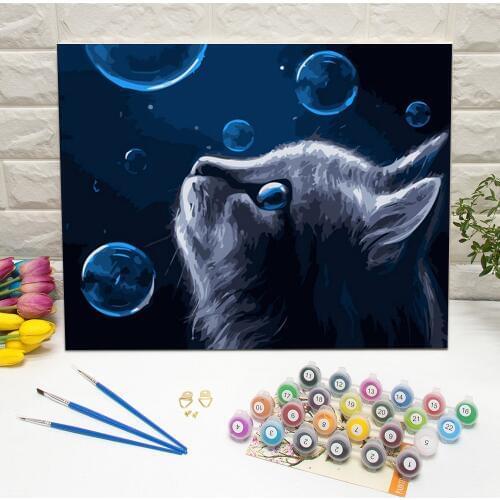 Oil Painting by Numbers Cats Art Hand Painted Canvas Wall Art For Living Room Decoration Wall Art 40x50cm With Frame