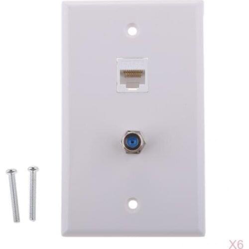 Coaxial F Connector Ethernet Network RJ45 Jack Wall Plate Socket Outlet 6x
