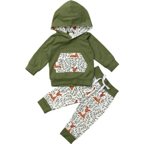 2Pcs Newborn Infant Kids Baby Girl Boy Fox Long Sleeve Hooded Tops Sweatshirt+Pants Leggings Tousers Autumn Outfits Clothes 0-3T