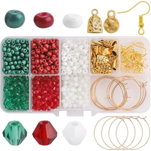 4mm Glass Bicone Beads Seed Beads Ear Hook With Charm Alloy Pendants Jewelly Suit For DIY Making Handmade Earings Christmas Gift