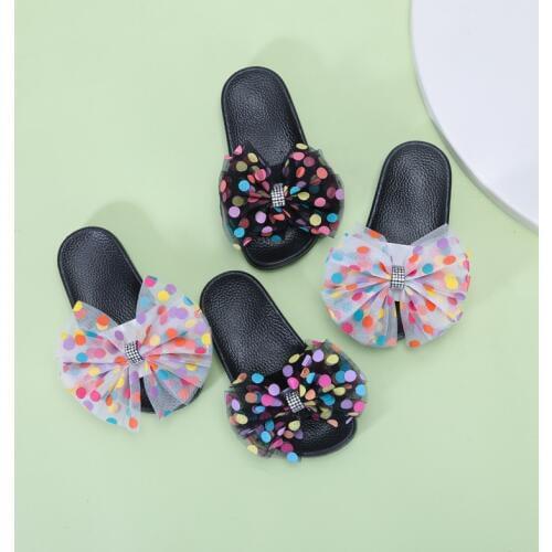 Summer childrens slippers girls sandals shoes with spots bow princess fashion soft non-slip sandals kids baby beach slippers