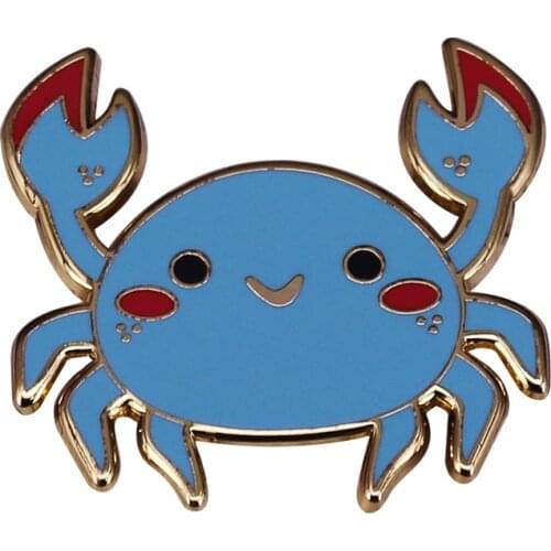 Cute little crab pin badge with cartoon happy face summers delicious food