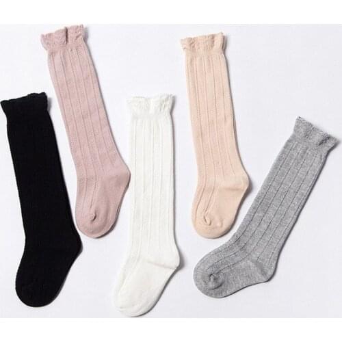 Baby Toddlers Knee High Socks Cotton Lace Double Needle Children Solid Color Long Socks Kids Knee Socks Girls Ruffle Tube Socks