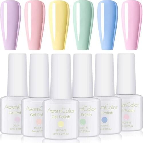 AwsmColor Pastel Gel Nail Polish, Spring Summer Gel Polish, Soak Off Gel Polish Set, Nail Lamp Required Nail Art Gift