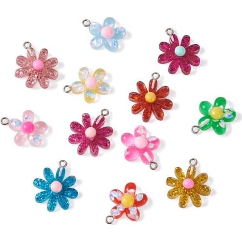 1 set Resin Pendants Charms Iron Loops and Paillette Daisy & Flower for Jewelry Making DIY Bracelet Necklace Accessories