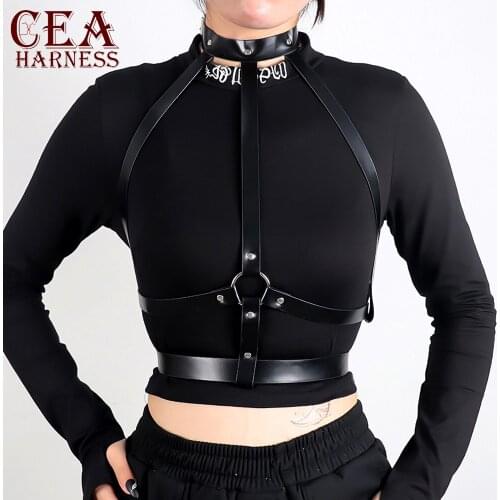 CEA Sexy Leather Harness Women Underwear Garter Belts Bondage Cage Straps Bra Garter Belt Adjustable Womans Lingerie Goth Belts