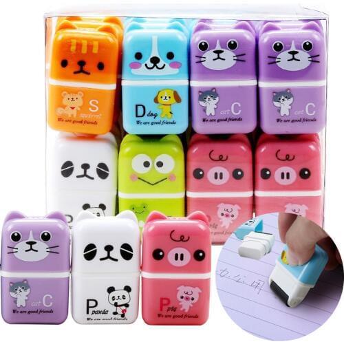 6pcs Cute Cartoon RollerColorful Rectangle Eraser Rubber Students Stationery Kids Gifts School Office Correction Supplies eraser