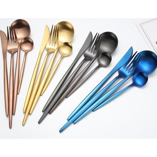 Black Cutlery 4pcs/set Stainless Steel Dinnerware Set Cutlery Dinner Tableware Western Fork Set Drop Shipping Silverware