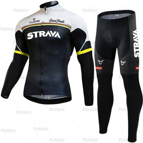 STRAVA Cycling Jersey Set Autumn Long Sleeve Pro Bicycle Team Race Uniform Anti-UV Breathable MTB Downhill Sportswear Suit