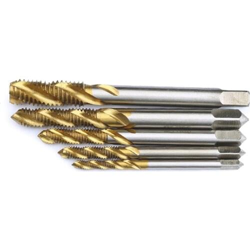 5pcs/lot Titanium Spiral Flute Tap M3 M4 M5 M6 M8 High Speed Steel HSS Screw Coated Metric Spiral Thread