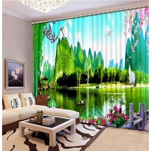 Green curtains 3D Curtain Luxury Blackout Window Curtain Living Room Blackout curtain