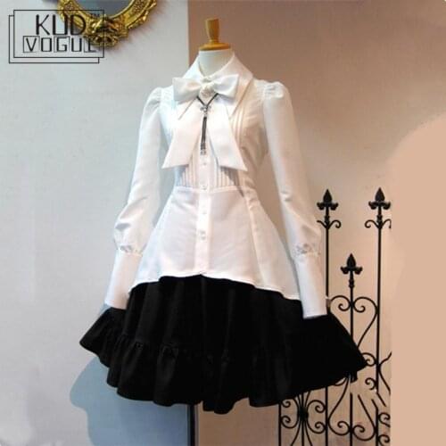 Victorian Gothic Women Medieval Cosplay Costume Party Black Plus Size Lolita Dresses Bow Collar Pleated Lace Vintage White Dress