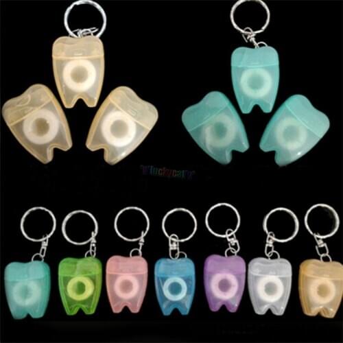 Dental floss portable tooth shape keychain type flat line oral hygiene tooth dental decoration