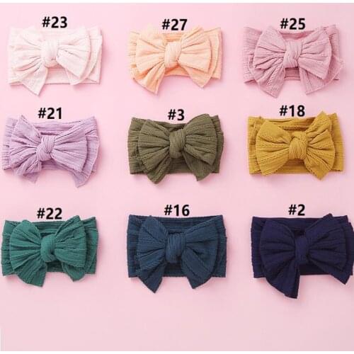 27 Colors Bulk Price Cable Knit Nylon Bow Headbands for Children Girls Turban Headwraps Hair Accessories