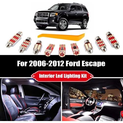 13 Bulbs For Ford Escape 2006-2009 2010 2011 2012 White Interior LED Car Ceiling Map Light Kit Dome Trunk Cargo License Lamp