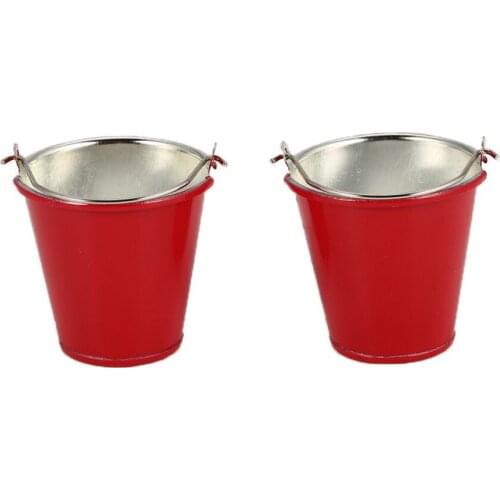 2PCS Water Bucket Models for SCX10 TRX4 RC Off-road RC Crawler Car Axial High Simulation Red Metal Portable Mini Pail