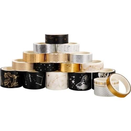 20 Pcs/Set Gold Foil Washi Tape Glitter Washi Tape Set Adhesive Tape DIY Scrapbooking Sticker Label Japanese Stationery