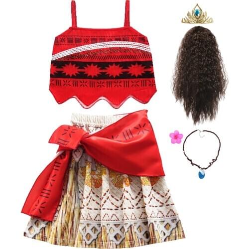 2020 Princess Girls Moana Dress Cosplay Costume for Children dress Costume with Necklace Christmas Costumes for Kids Girls Gifts