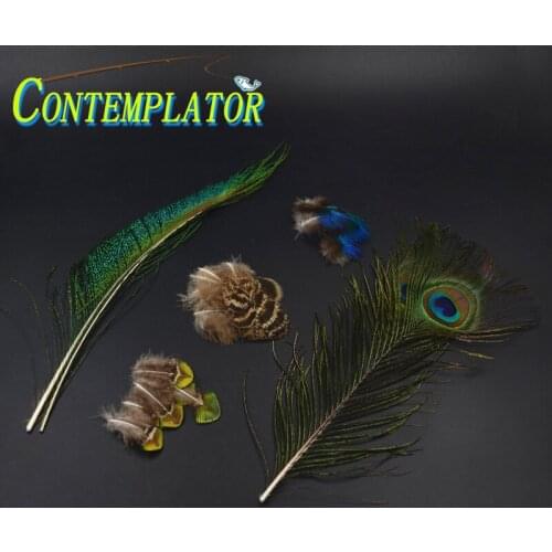 34pcs Assorted Fly Tying Different Peacock Feather For Sea Trout Wet Fly Pattern Selected Peacock Tails Swords Gold Body Feather