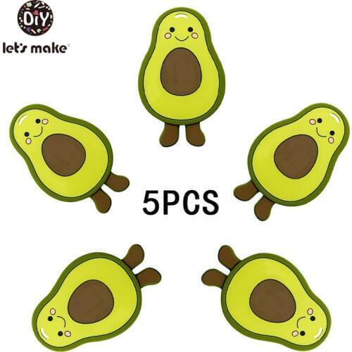Lets Make 5pcs Food Grade Silicone Teether Avocado DIY Accessories Tiny Rod Teething Toys Bpa Free Eco-friendly Wholesale