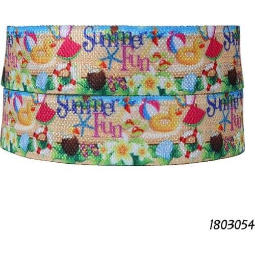 50 yards/lot) Summer beach holiday patterns printed foe fold over elastic for kids hair ties