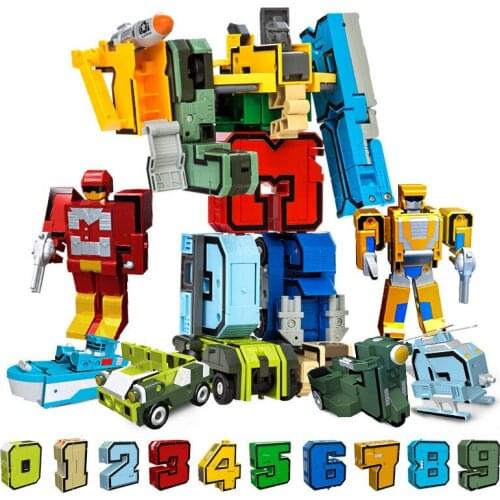 Children Assembling Building Blocks 7-15PCS Educational Toys Action Figure Transformation Number Robot Deformation Robot Toy