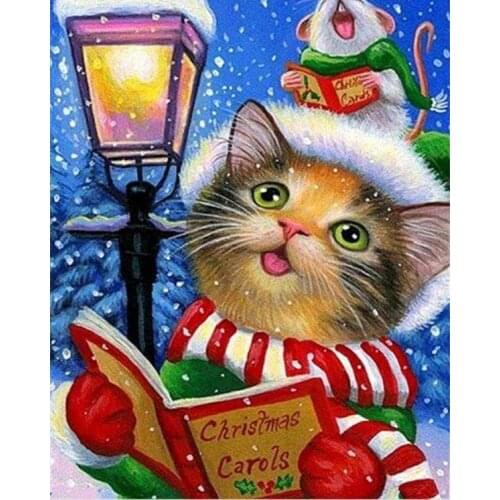 NEW 5D DIY Diamond Painting "Cartoon Cat Christmas Carols" Diamond Embroidery Cross Stitch Needlework Full Drill Home Decoration