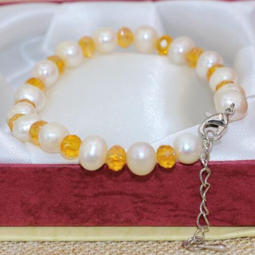 Unique design 7-8mm natural white thread pearl beads strand charms bracelets & bangle for women fashion jewelry 7.5inch B3119
