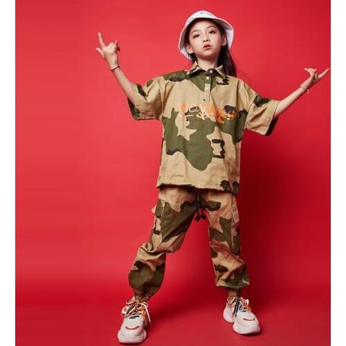 Kids Modern Dance Hip Hop Costumes Boys Camouflage Suit Short Sleeve Tops Pants For Girls Street Dance Wear Stage Costume BL5747