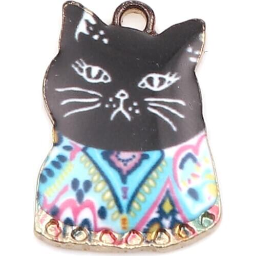 DoreenBeads Fashion Jewelry Making Pendant Zinc Based Alloy Charms Cat Animal Gold Color Multicolor Enamel 20mm x 14mm, 10 PCs