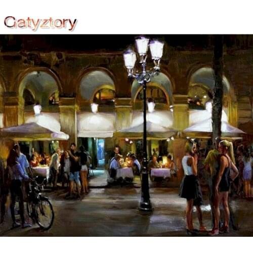 GATYZTORY Frameless Painting By Numbers Kits Night Market Street View Paint By Number HandPainted Unique Gift For Adult