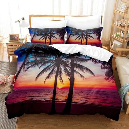 Seaside Scenery Bedding Set Single Twin Full Queen King Size Ship Coconut Tree Bed Set Childrens Kid Bedroom Duvetcover Sets 04
