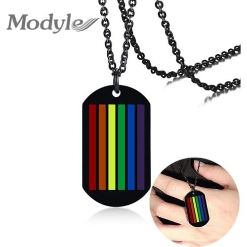 LETAPI Trendy LGBT Pendant Necklaces Rainbow Color Stainless Steel Dog Tag Pride Unisex Jewelry