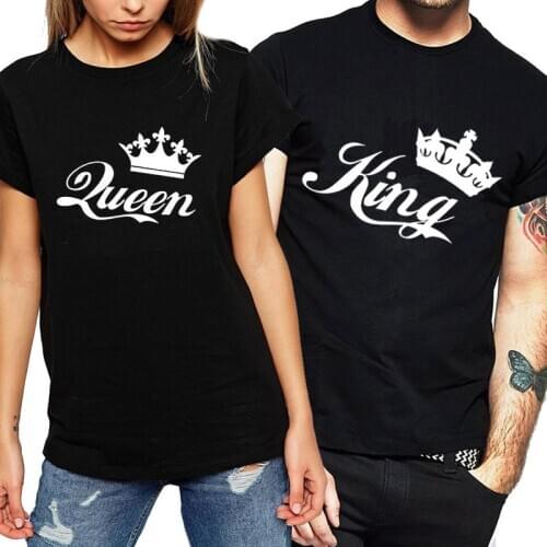 Summer King Queen Letter Printed Short Sleeve T-shirt Men Women Couples Casual T-shirt Tops Lovers T-shirt Clothing