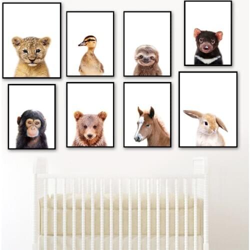 Lion Duck Bear Monkey Horse Tree Sloth Rabbit Wall Art Canvas Painting Nordic Posters And Prints Wall Pictures Kids Room Decor